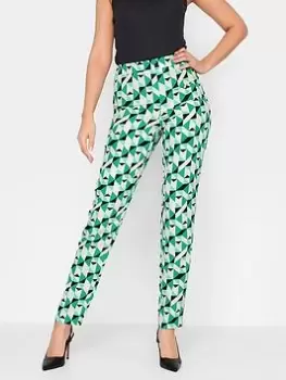 Long Tall Sally Geo Print Hazel Slim Leg Trouser 36", Green, Size 22, Women