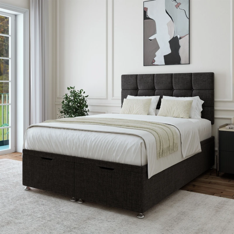 Image of Bedmaster Bedmaster Linen Ottoman Divan Base And Square Headboard in Charcoal Size: Super King Charcoal Super King Unisex 7867869795927