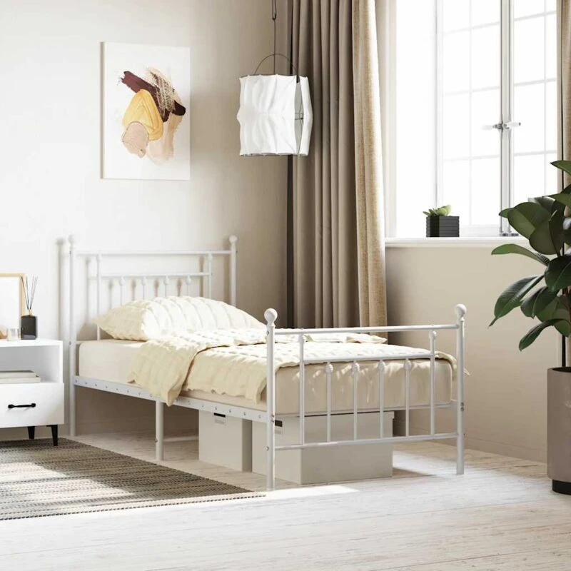 Image of JINLEFU Metal Bed Frame without Mattress with Footboard White 90x200cm vidaXL JRVDZX-353597_DE