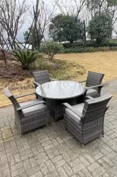 image of Fimous 4 Seater Outdoor Dark Grey Rattan Complete Dining Set with Round Table