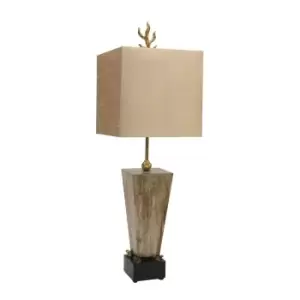 image of Table Lamp Gilded Frogs Light Brown Faux Silk Shade Gold Leaf Finial LED E27 60W