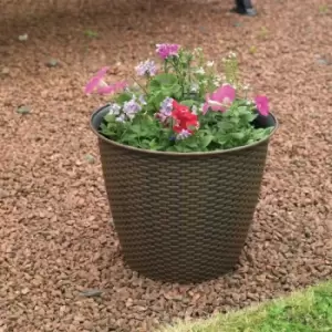 image of Rattan Effect Plastic Decorative Garden Planter 295 x 350mm