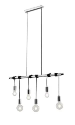 image of Admiral Bar Cable 6 Light Ceiling Pendant, Chrome, Black, E27