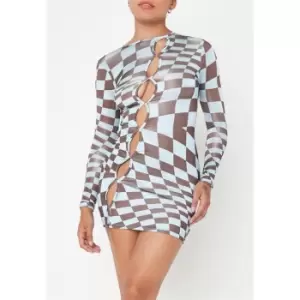 Missguided Checkerboard Cut Out Slinky Mini Dress - Multi