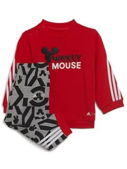 Image of adidas Unisex Mickey Mouse Crew & Pant Set - Black/Red/White, Black/Red/White, Size 12-18 Months, Women