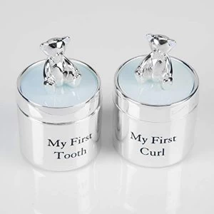 image of Bambino Silver Plated First Tooth & Curl Box Set - Blue