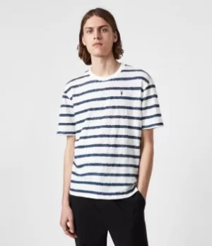 Image of AllSaints Mens Bamford Crew T-Shirt, Chalk White/blue, Size: S