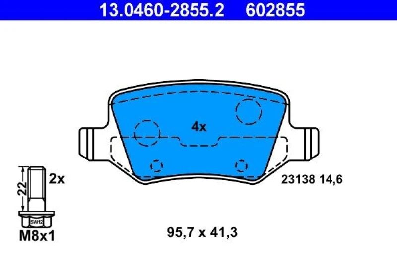 Image of ATE 13.0460-2855.2 Brake pad set excl. wear warning contact, with brake caliper screws Brake Pad Set,disc brake (402)