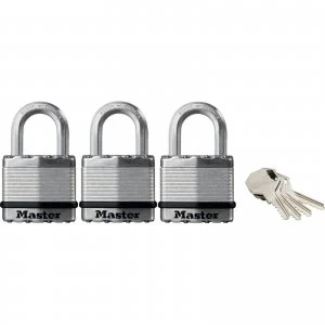 image of Masterlock Excell Laminated Steel Padlock Pack of 3 Keyed Alike 45mm Standard