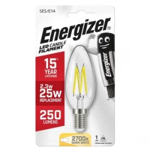 Image of Energizer Filament LED Candle Bulb 250lm E14 Warm White SES 2.3w 250lm