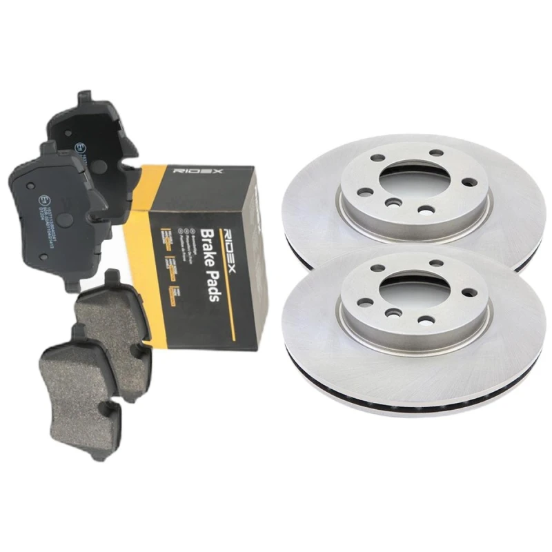 Image of RIDEX 3405B1964 Brake disc and pads set Front Axle, Brake Disc Type: Vented, prepared for wear warning indicator Brake Set,disc brakes (3405)