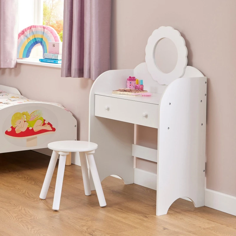 Image of House Liberty House Kids mirror Dressing Table And Stool - White