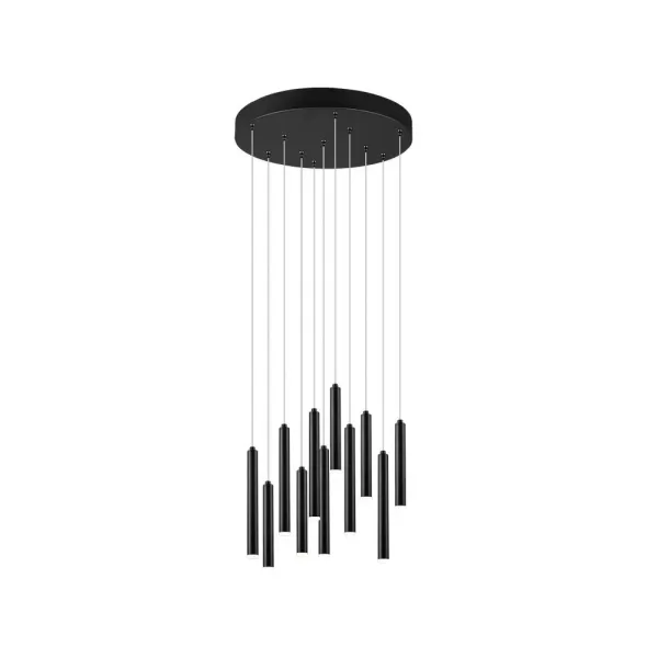 Image of Tubular Modern 11 Light Cluster Pendant Ceiling Light Black Matt 3000K