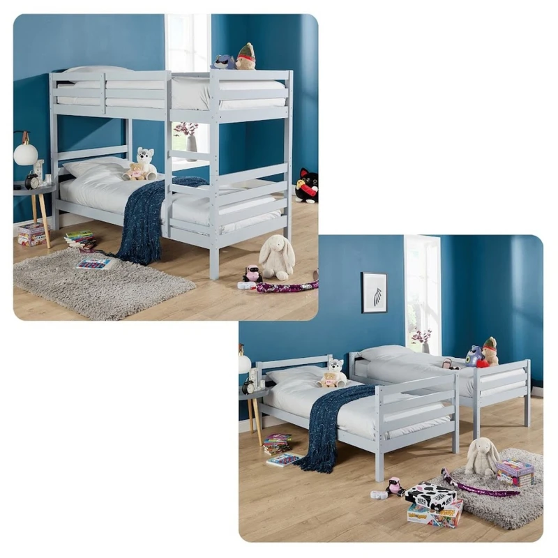 Image of Home Source Hendon Children's Wooden Single Splittable Bunk Bed Grey