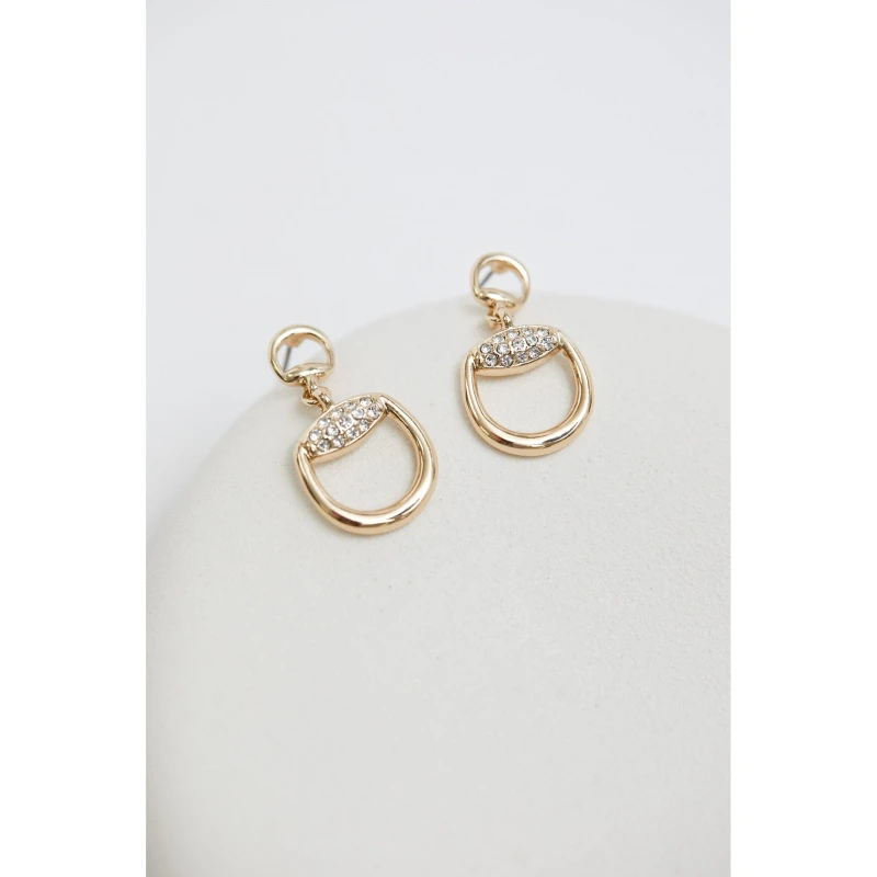 Image of Jon Richard Gold Plated Crystal Snaffle Drop Earrings Gold female