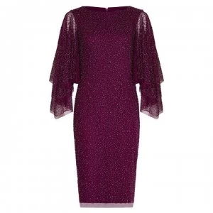 Adrianna Papell Beaded Flutter Sleeve Sheath Dress - Wildberry