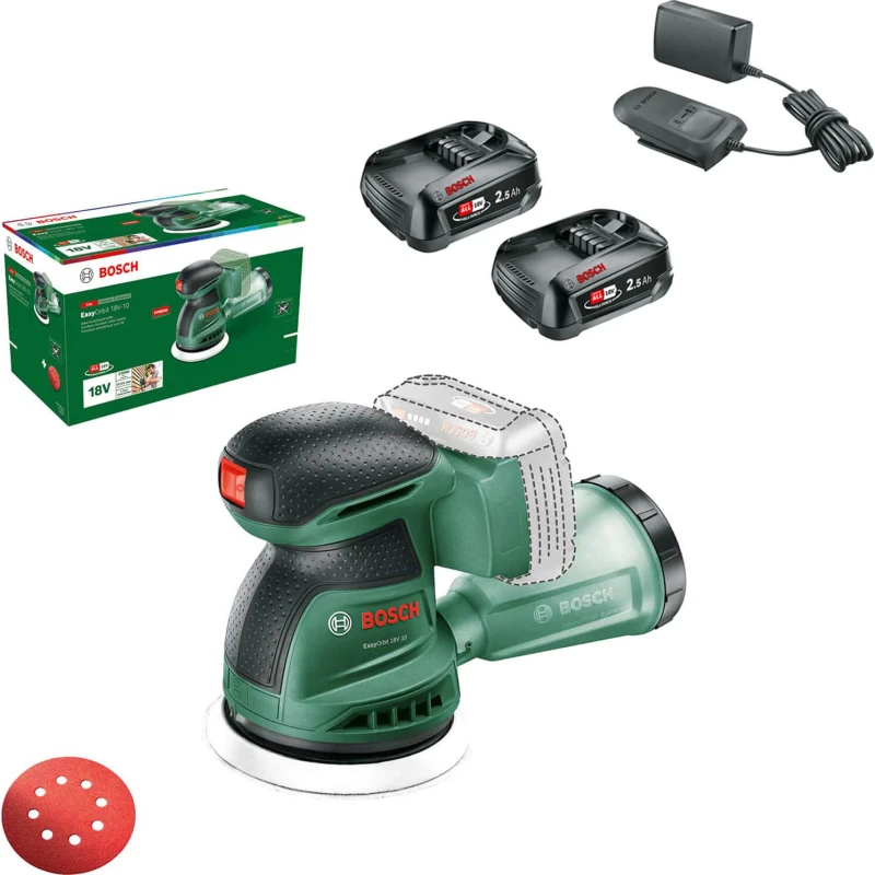 Image of Bosch EASYORBIT 18V-10 P4A 18v Cordless Disc Sander 125mm EASYORBIT 18V-10 Batteries: 2 x 2.5ah Li-ion