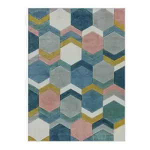 Image of Asiatic Sketch Hexagon SK10 Rug - Multi - 120x170cm, Geometric - Blue/Grey/Pink/Yellow