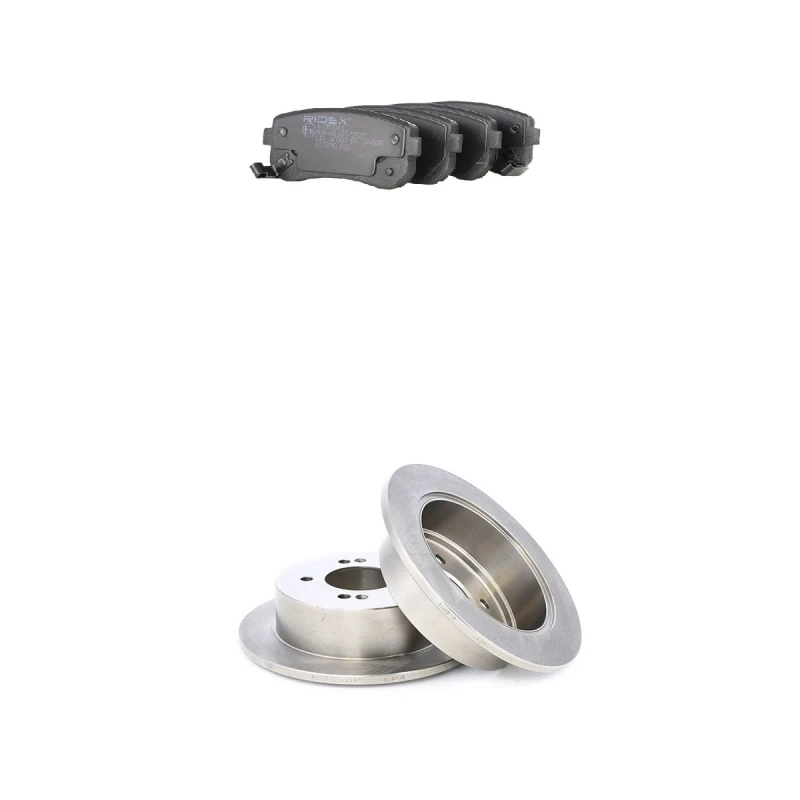 Image of RIDEX 3405B3350 Brake disc and pads set Rear Axle, Brake Disc Type: Solid, with acoustic wear warning Brake Set,disc brakes (3405)