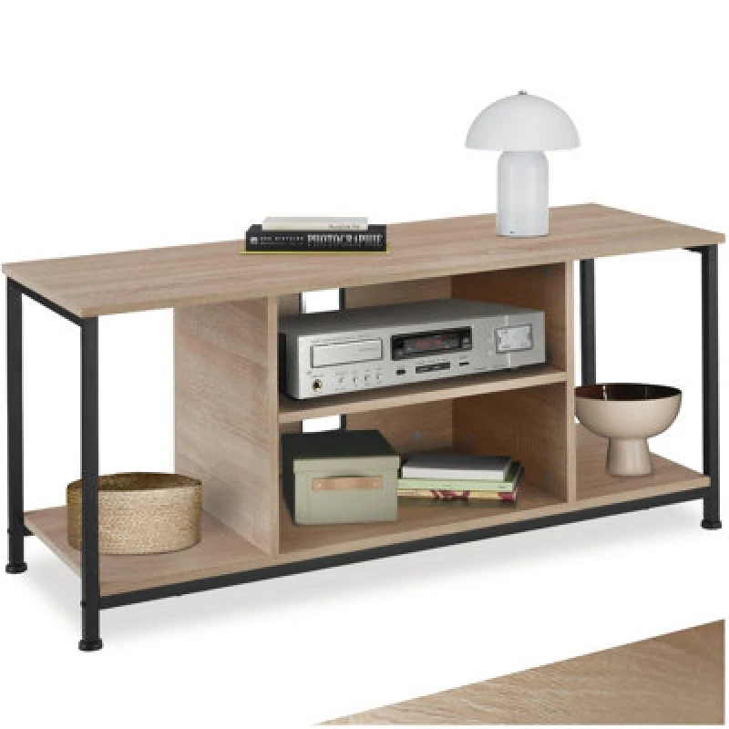 Image of Tectake TV Stand - Lowboard Cabinet With 4 Compartments, Adjustable Shelf 110 Cm - Industrial Wood Light, Oak Sonoma