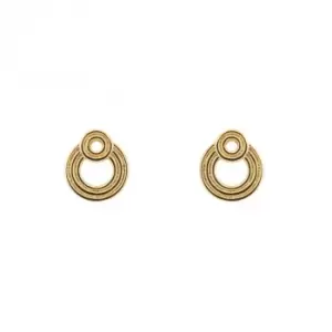 image of Double Circle Gold Plated Ridged Stud Earrings E6243