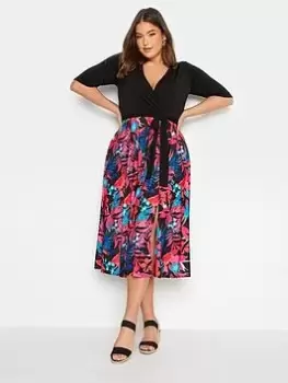 Image of Yours Two In One Tropical Wrap Dress - Pink, Size 14, Women