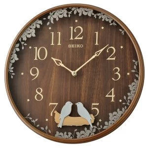 image of Seiko Swinging Bird Pendulum Wall Clock with Wood Effect Case - Dark Brown