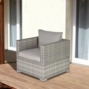 image of Outsunny Outdoor Patio Furniture Single Rattan Sofa Chair Padded Cushion All Weather for Garden Poolside Balcony Grey