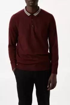 Image of Mens Super Soft Burgundy Collar Detail Knitted Polo Shirt