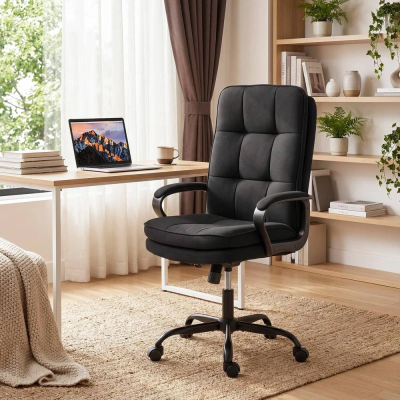 Image of HOMCOM Fabric Office Chair, Computer Desk Chair for Home, Black Unisex