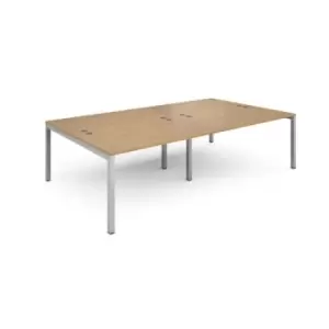 Image of Bench Desk 4 Person Rectangular Desks 2800mm Oak Tops With Silver Frames 1600mm Depth Connex
