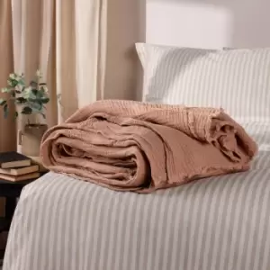 Image of Lark Crinkle Cotton Throw Pink Clay, Pink Clay / 240 x 260cm