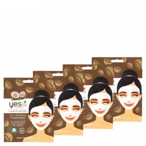 image of yes to Coconut Ultra Hydrating Paper Single Use Mask (Pack of 4)