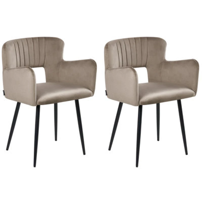 Image of Beliani Set Of 2 Dining Chairs Sanilac Velvet Taupe