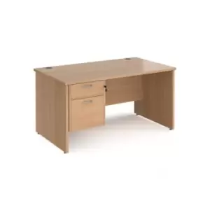 Image of Office Desk Rectangular Desk 1400mm With Pedestal Beech Top And Panel End Leg 800mm Depth Maestro 25 MP14P2B