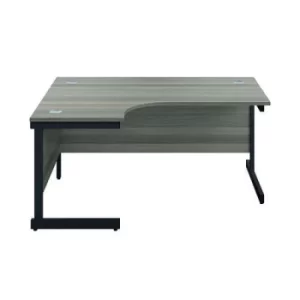 Image of Jemini Radial Left Hand Single Upright Cantilever Desk 1600x1200x730mm Grey Oak/Black KF819646