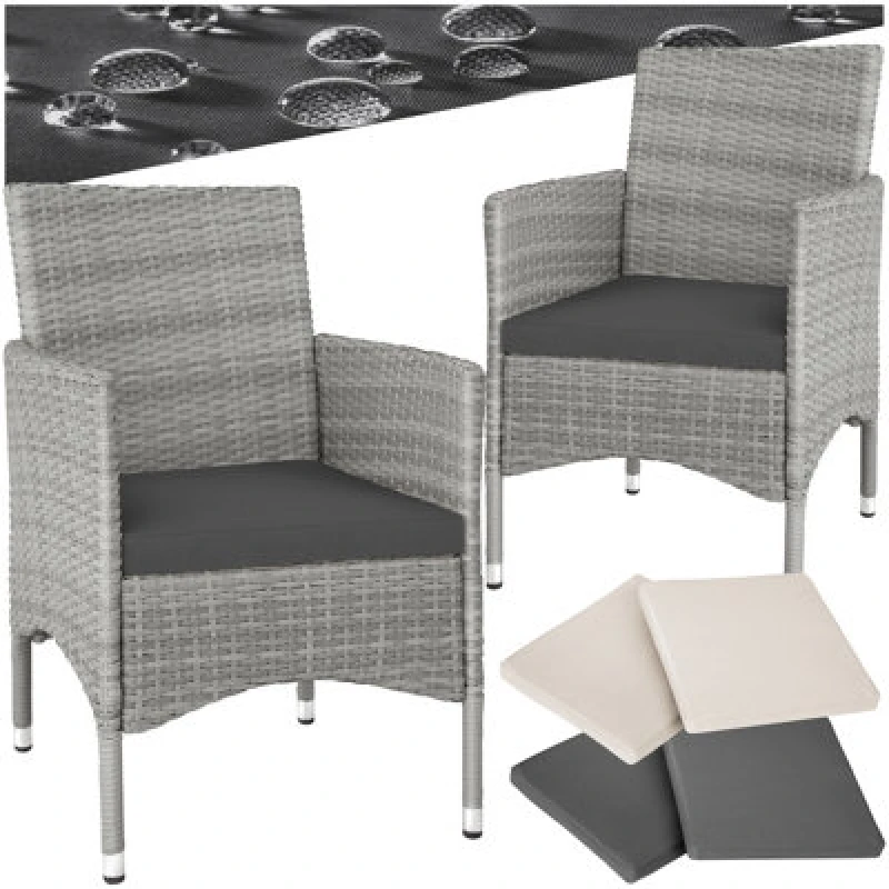 Image of Tectake Garden Chair Nantes Set Of 2 - Weather & Uv-Resistant, 2 Sets Of Cushion Covers - Light Grey/cream - 2