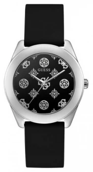 image of Guess Peony G Womens Black Silicone Strap Black Logo Watch