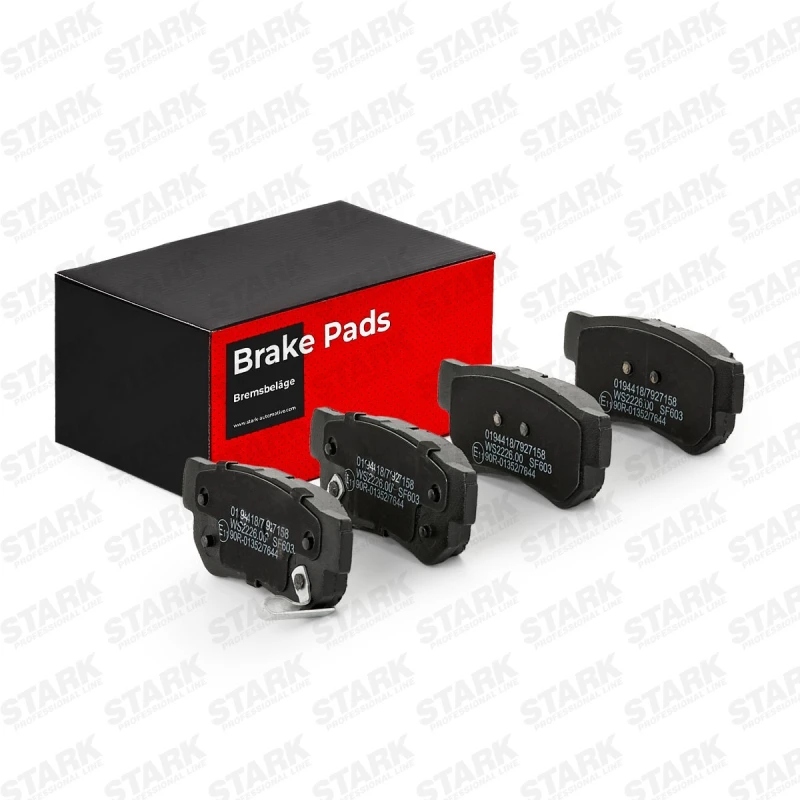 Image of STARK SKBP-0011245 Brake pad set Rear Axle, with acoustic wear warning, with accessories, with anti-squeak plate Brake Pad Set,disc brake (402)