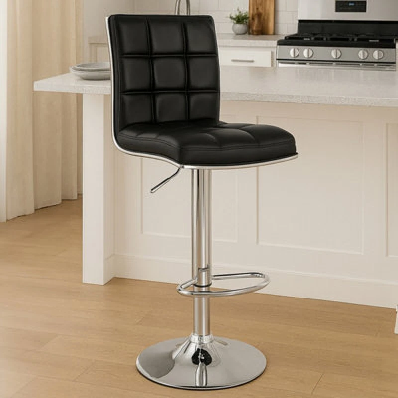 Image of Premier Housewares Interiors by Premier Tavor Faux Leather Bar Chair Black