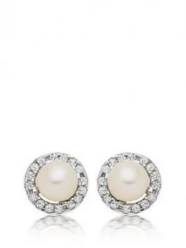 image of Beaverbrooks 9Ct White Gold Cubic Zirconia Freshwater Cultured Pearl Earrings