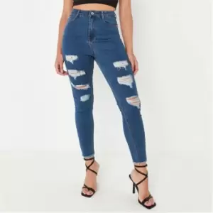 image of Missguided Petitesinner Extreme Rip Skinny - Blue