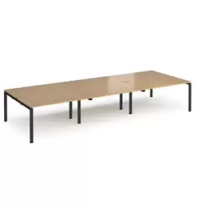 image of Bench Desk 6 Person Rectangular Desks 4200mm Oak Tops With Black Frames 1600mm Depth Adapt