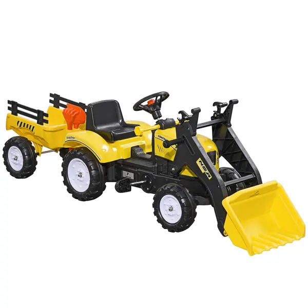 Image of HOMCOM Pedal Go Kart Ride on Seat Excavator Trailer Dig Wheels Tyres -Yellow Yellow