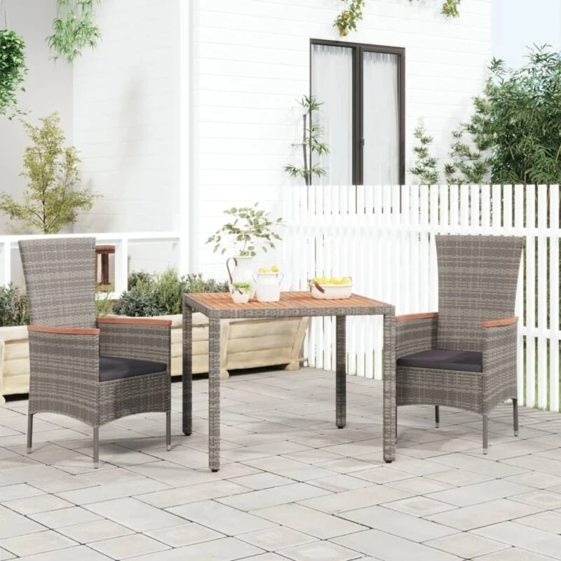 Image of JINLEFU Garden Table with Wooden Top Grey Poly Rattan&Solid Wood Acacia vidaXL JRVDZX-319549_DE