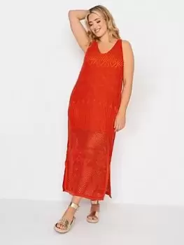 Image of Yours Yours Knitted Crochet Summer Dress Red, Red, Size 18-20, Women