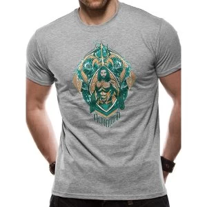 image of Aquaman Movie - Crest Unisex Large T-Shirt - Grey