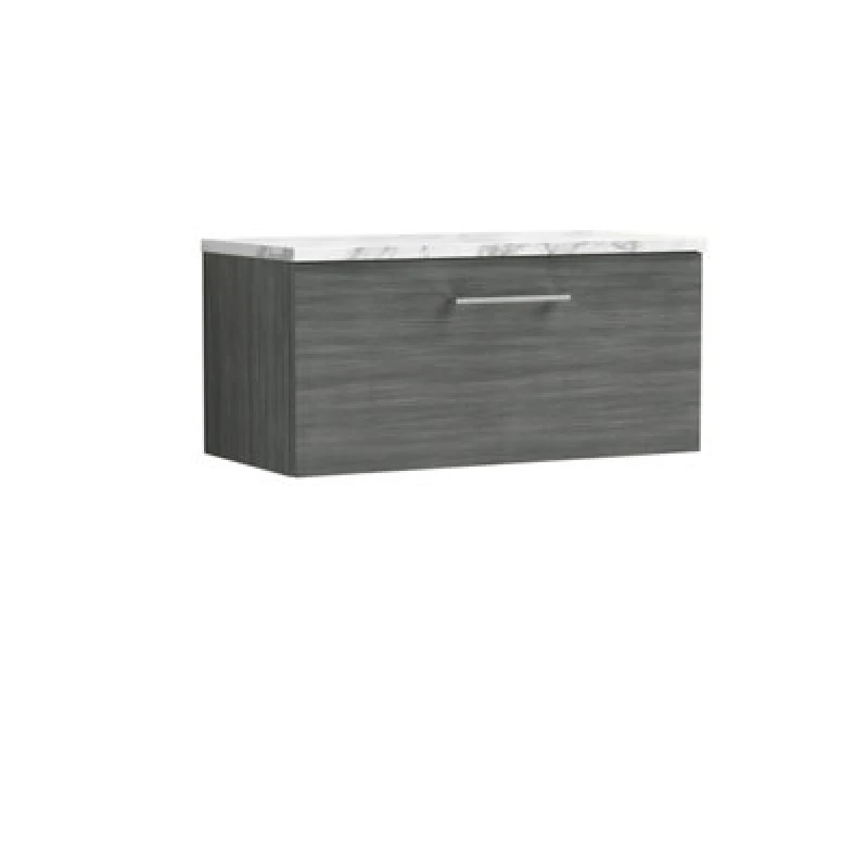 Image of NUIE Arno Wall Hung 1-Drawer Vanity Unit with Carrera Marble Worktop 800mm Wide - Anthracite Woodgrain - Nuie ARN525LCM