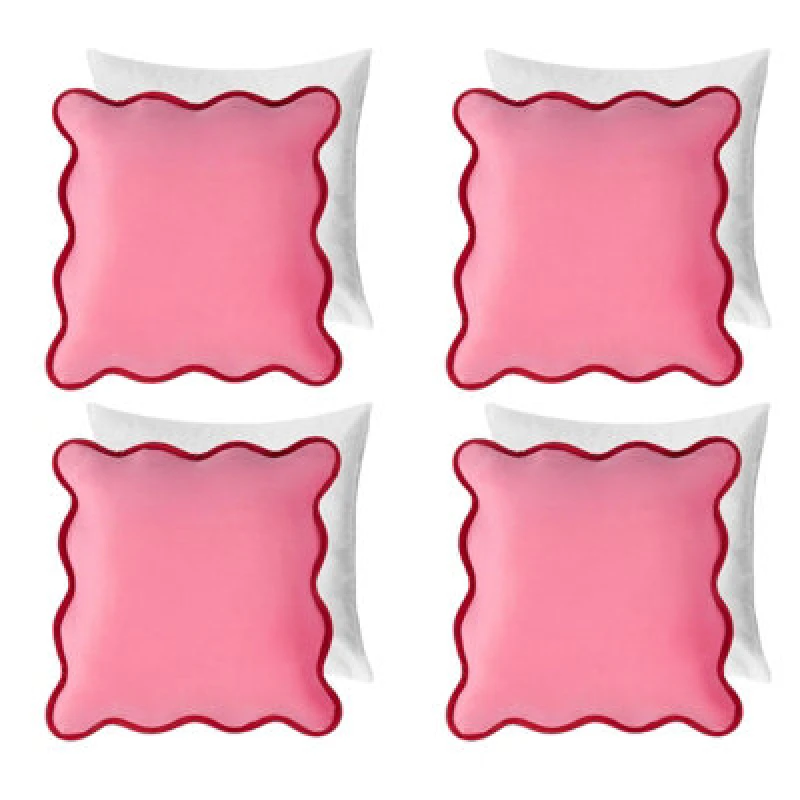 Image of OHS OHS 4 Pack Matte Velvet Scallop Edge Filled Cushion Covers Home Decor Set in Pink Size: 45cm x 45cm Pink 45cm x 45cm Unisex 5027434218332