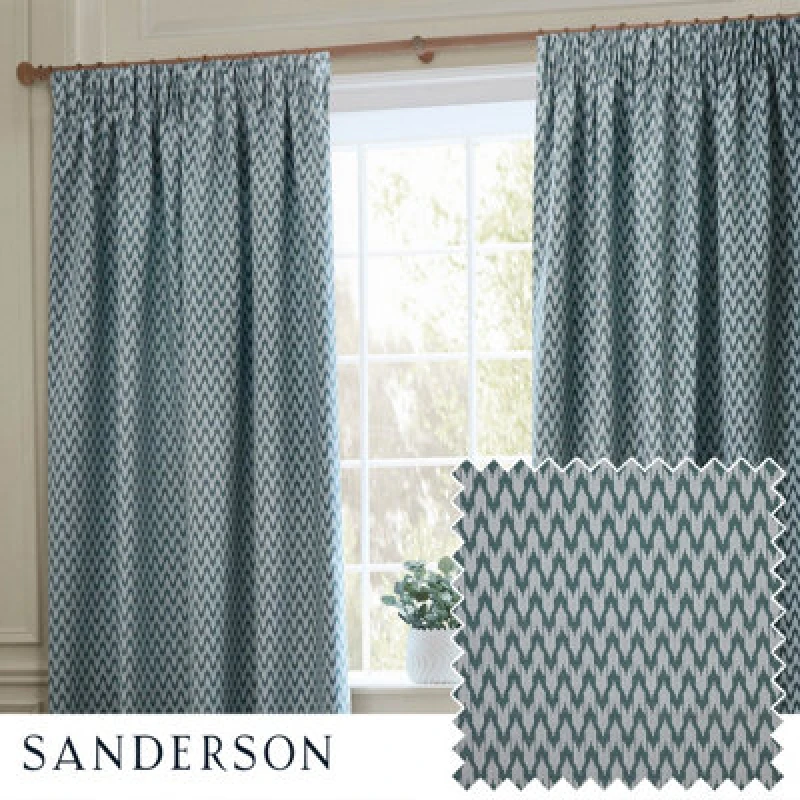 Image of Sanderson Sanderson Hutton Jacquard Room Darkening Pencil Pleat Curtains in Blue Size: 117cm width x 137cm drop Blue 117cm width x 137cm drop Unisex